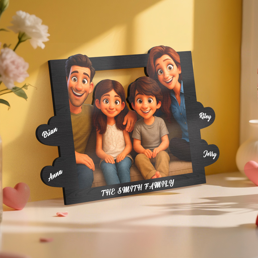 Personalisierter Herzförmiger Bilderrahmen Im Cartoon-stil Mit Namen, Das Beste Geschenk Zum Jahrestag, Geburtstag, Familie, Urlaub - FotoSocken