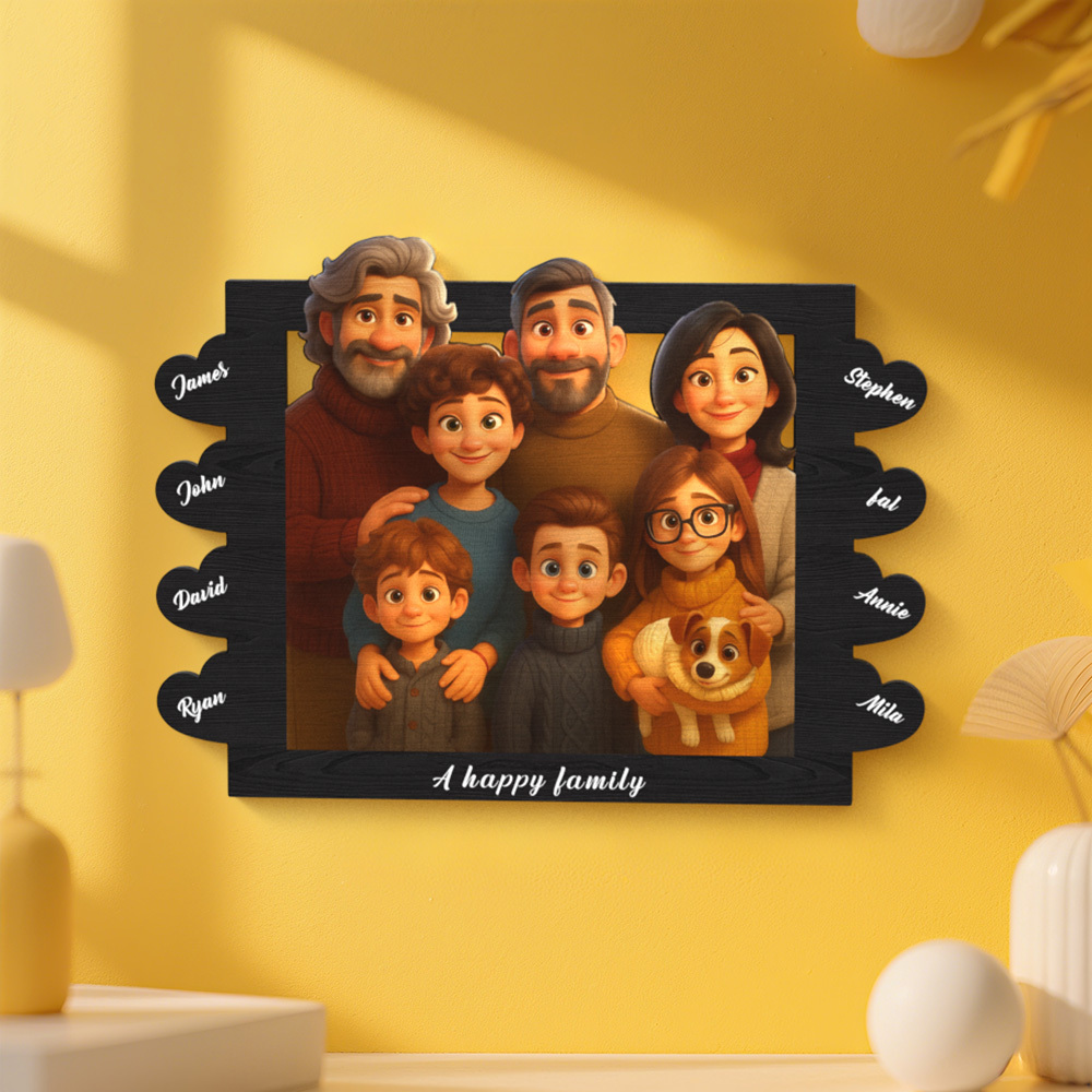 Personalisierter Herzförmiger Bilderrahmen Im Cartoon-stil Mit Namen, Das Beste Geschenk Zum Jahrestag, Geburtstag, Familie, Urlaub - FotoSocken