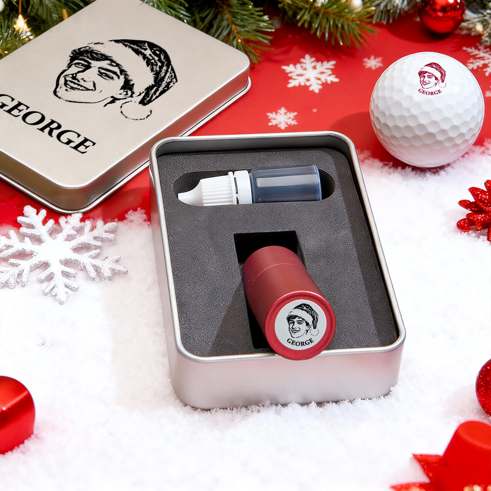 Personalisierter Golfballstempel Mit Foto Und Metallaufbewahrungsbox Als Weihnachtsgeschenk Für Golfer - FotoSocken