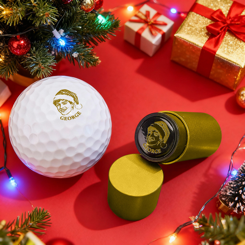 Personalisierter Golfballstempel Mit Foto Und Metallaufbewahrungsbox Als Weihnachtsgeschenk Für Golfer - FotoSocken
