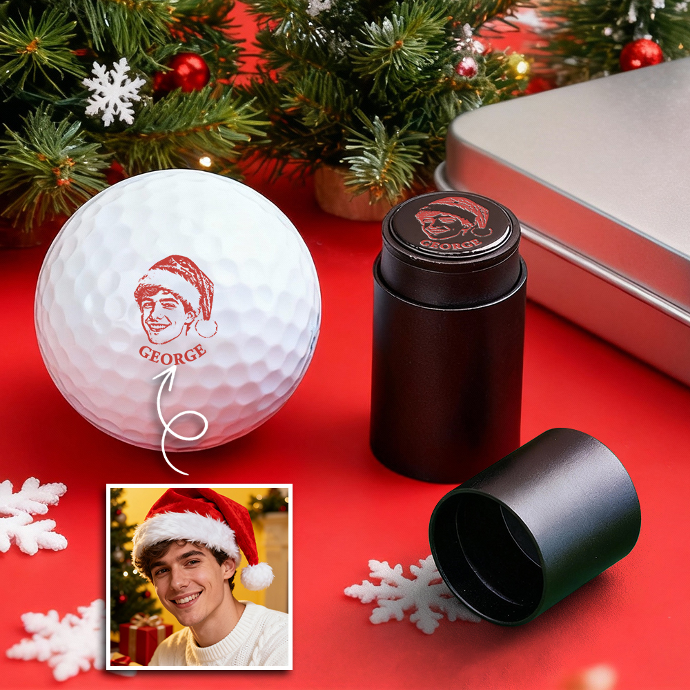 Benutzerdefinierter Foto-golfball-stempel Mit Metall-aufbewahrungsbox, Foto Und Text, Geschenkidee Zum Geburtstag, Weihnachtsmann Für Golfspieler - FotoSocken