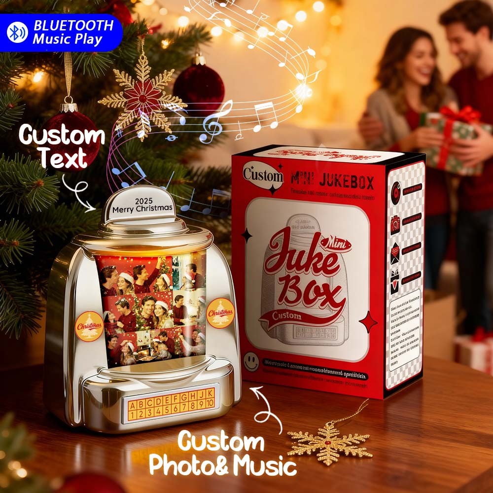 Personalisierte Mini-jukebox Im Retro-stil Mit 9 Fotos & Text, Bluetooth-radio, Vintage-tischdeko, Nostalgisches Weihnachtsgeschenk - FotoSocken