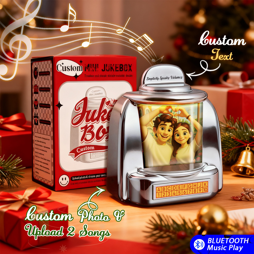 Personalisierte Mini-jukebox Im Retro-stil Mit Pixar-foto Und 2 Songs | Nostalgisches Geschenk Für Die Tischdekoration - FotoSocken