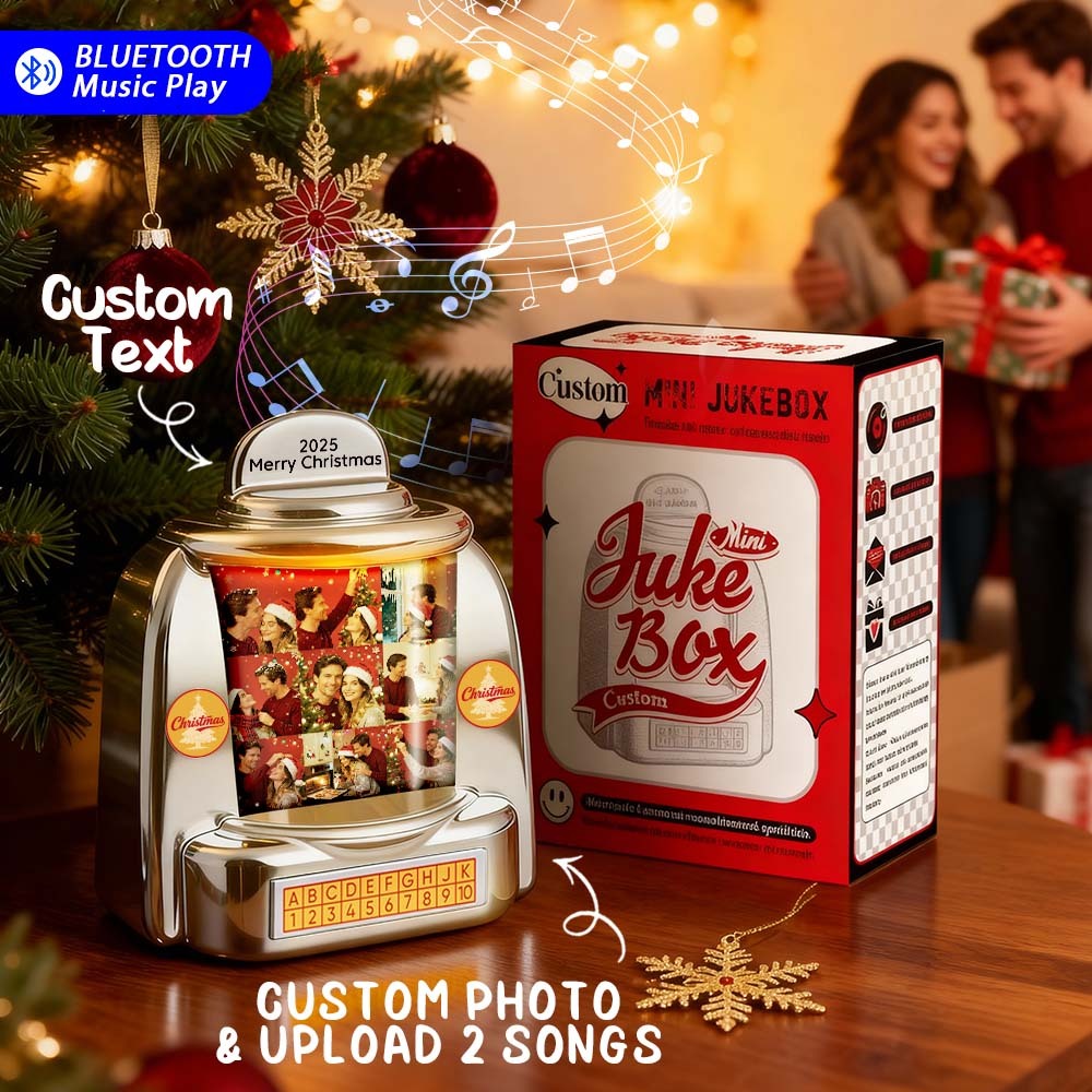Personalisierte Mini-jukebox Im Retro-stil Mit 9 Fotos & Text, Bluetooth-radio, Vintage-tischdeko, Nostalgisches Weihnachtsgeschenk - FotoSocken
