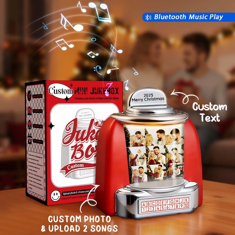 Personalisierte Mini-jukebox Im Retro-stil Mit 9 Fotos & Text, Bluetooth-radio, Vintage-tischdeko, Nostalgisches Weihnachtsgeschenk - FotoSocken