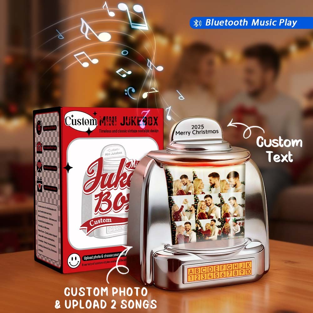 Personalisierte Mini-jukebox Im Retro-stil Mit 9 Fotos & Text, Bluetooth-radio, Vintage-tischdeko, Nostalgisches Weihnachtsgeschenk - FotoSocken