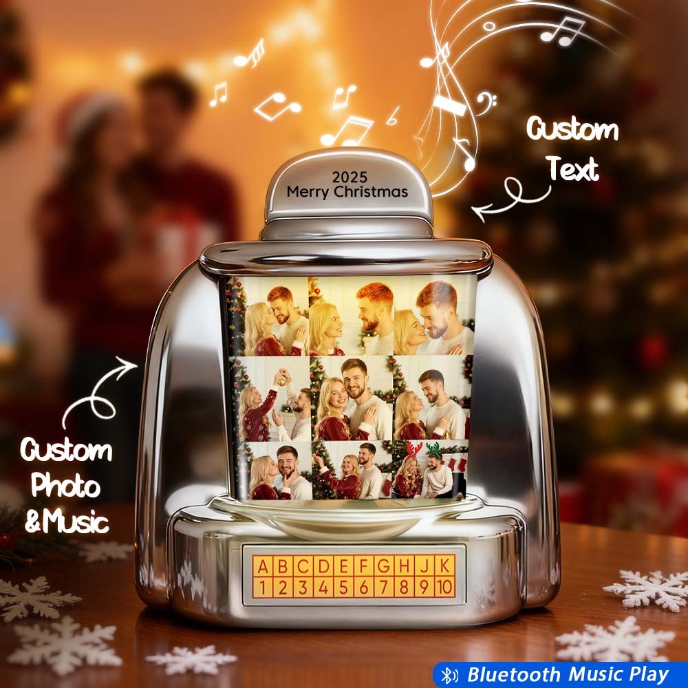Personalisierte Mini-jukebox Im Retro-stil Mit 9 Fotos & Text, Bluetooth-radio, Vintage-tischdeko, Nostalgisches Weihnachtsgeschenk - FotoSocken