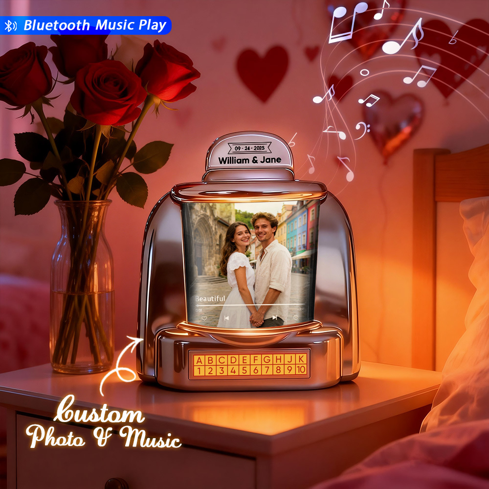 Personalisierte Mini-jukebox Mit Foto Und Bluetooth-musikplayer – Das Perfekte Geschenk Für Paare, Romantische Momente, Jahrestage, Valentinstag Und Als Dekoration Für Ihr Zuhause. - FotoSocken