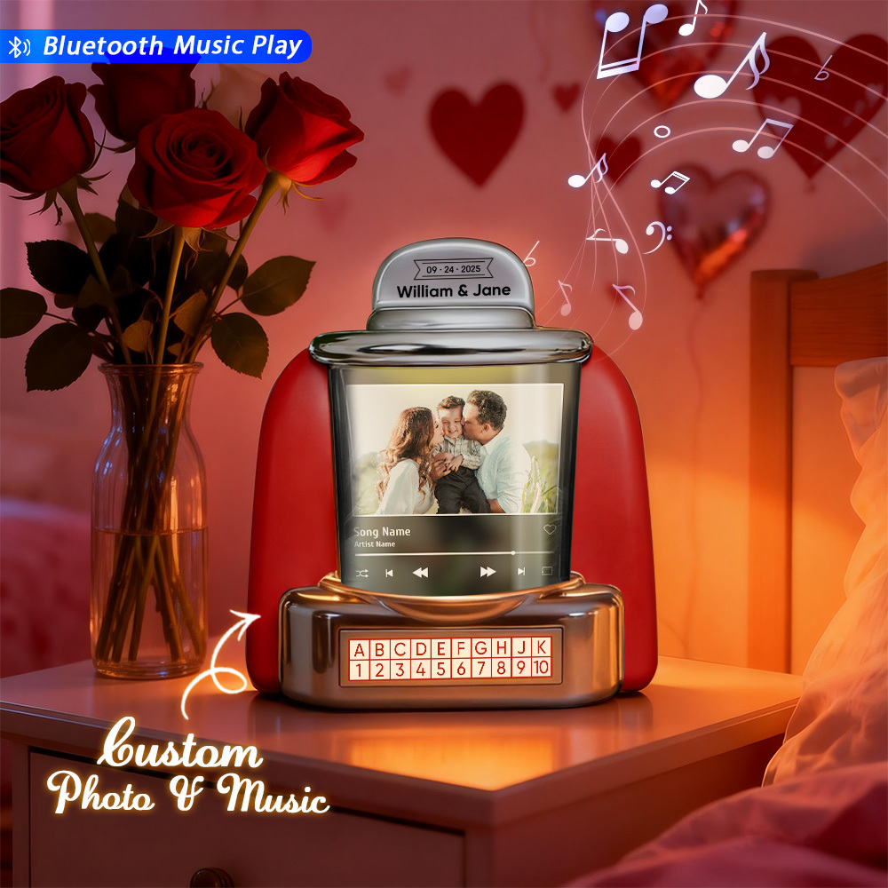 Personalisierte Mini-jukebox Mit Foto Und Bluetooth-musikplayer – Individuelles Jukebox-geschenk Für Paare, Romantische Momente, Jahrestage, Valentinstag Und Als Dekoration Für Zuhause - FotoSocken
