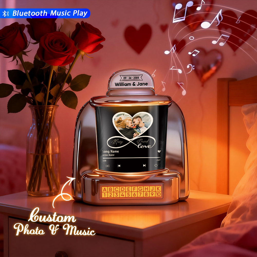 Personalisierte Mini-jukebox Mit Infinity-fotofunktion Und Bluetooth-musikplayer – Individuelles Jukebox-geschenk Für Paare, Romantische Momente, Jahrestage, Valentinstag Und Als Wohnaccessoire - FotoSocken