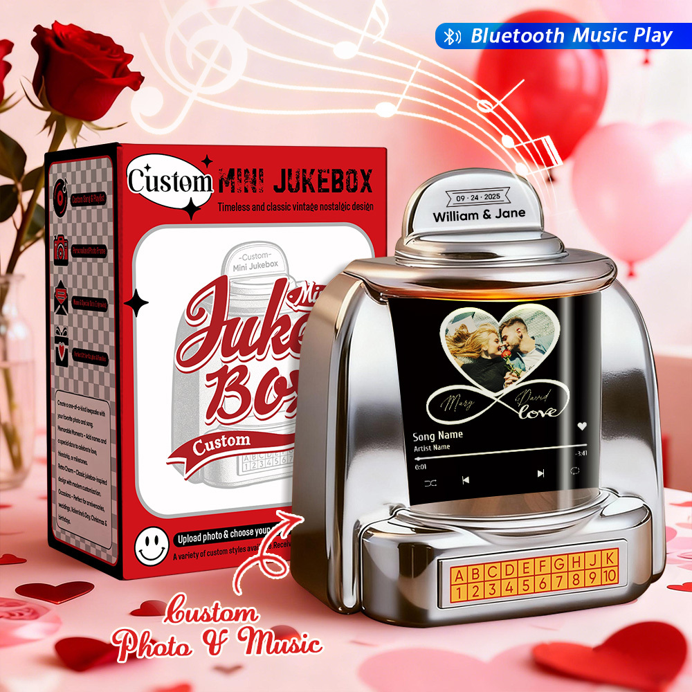 Personalisierte Mini-jukebox Mit Infinity-fotofunktion Und Bluetooth-musikplayer – Individuelles Jukebox-geschenk Für Paare, Romantische Momente, Jahrestage, Valentinstag Und Als Wohnaccessoire - FotoSocken