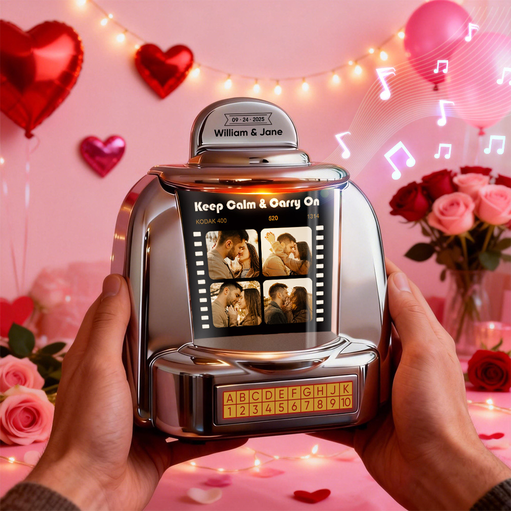 Individuell Gestaltbare Jukebox Mit Foto, Musik Und Text – Personalisierte Mini-bluetooth-jukebox Im Vintage-stil, Geschenk Für Paare Und Besondere Momente - FotoSocken