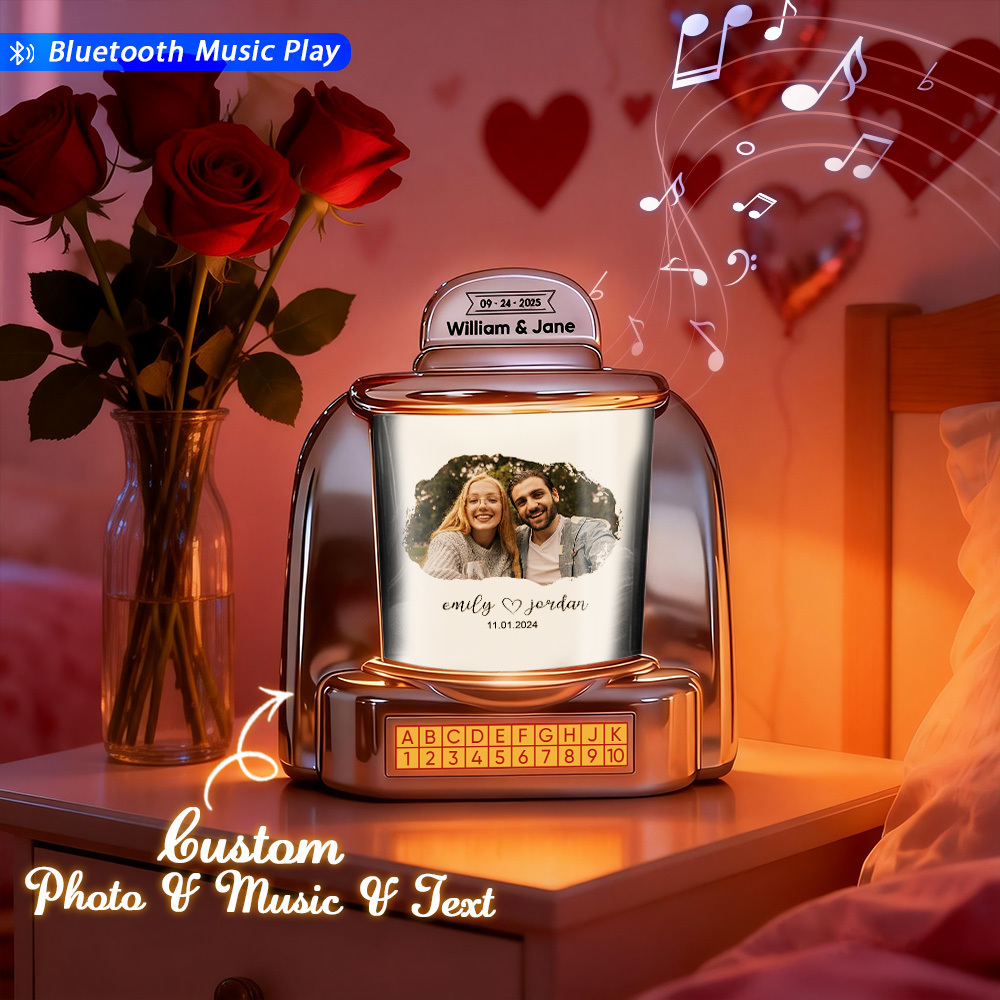 Personalisierte Mini-jukebox Mit Foto Und Musik – Bluetooth-jukebox Mit Individuellem Text Für Paare, Jahrestag Und Valentinstag - FotoSocken
