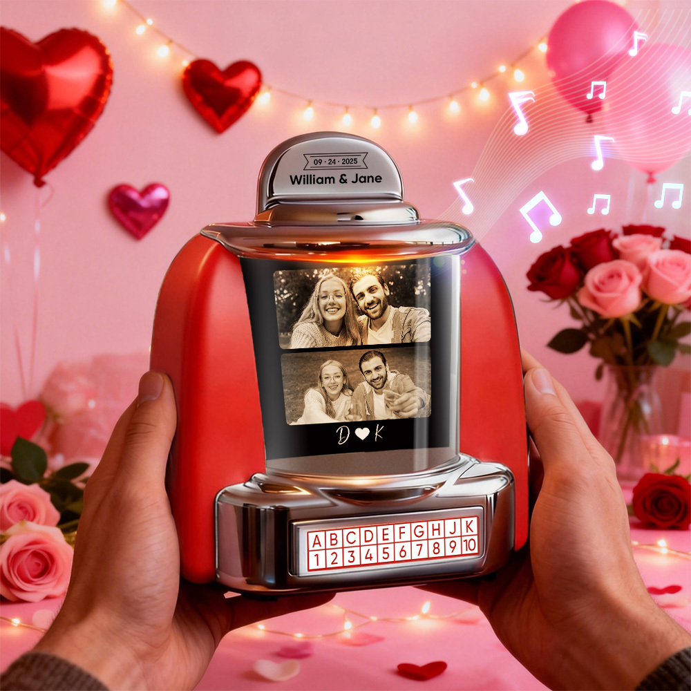 Personalisierte Mini-jukebox Mit Foto-, Song- Und Textspeicher – Mini-bluetooth-jukebox Für Romantische Geschenke Und Als Dekoration Für Zuhause - FotoSocken