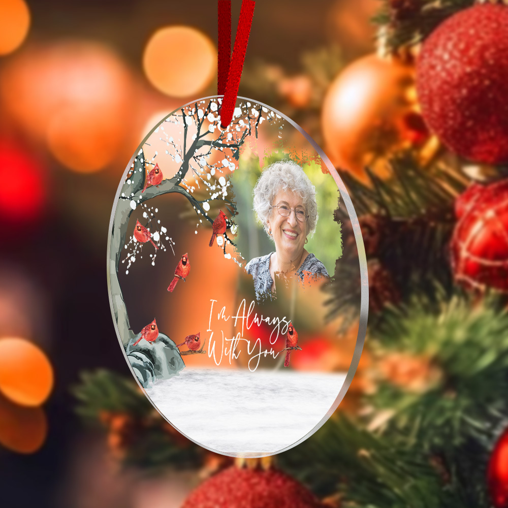 Personalisiertes Foto „ich Bin Immer Bei Dir"-erinnerungsgeschenk Für Familienfreunde, Personalisiertes Kreisförmiges Acrylornament - FotoSocken