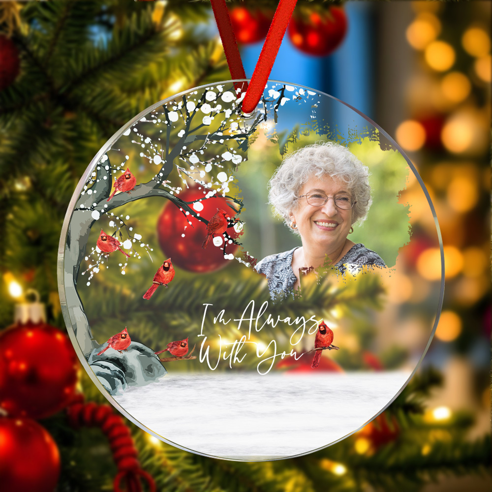 Personalisiertes Foto „ich Bin Immer Bei Dir"-erinnerungsgeschenk Für Familienfreunde, Personalisiertes Kreisförmiges Acrylornament - FotoSocken