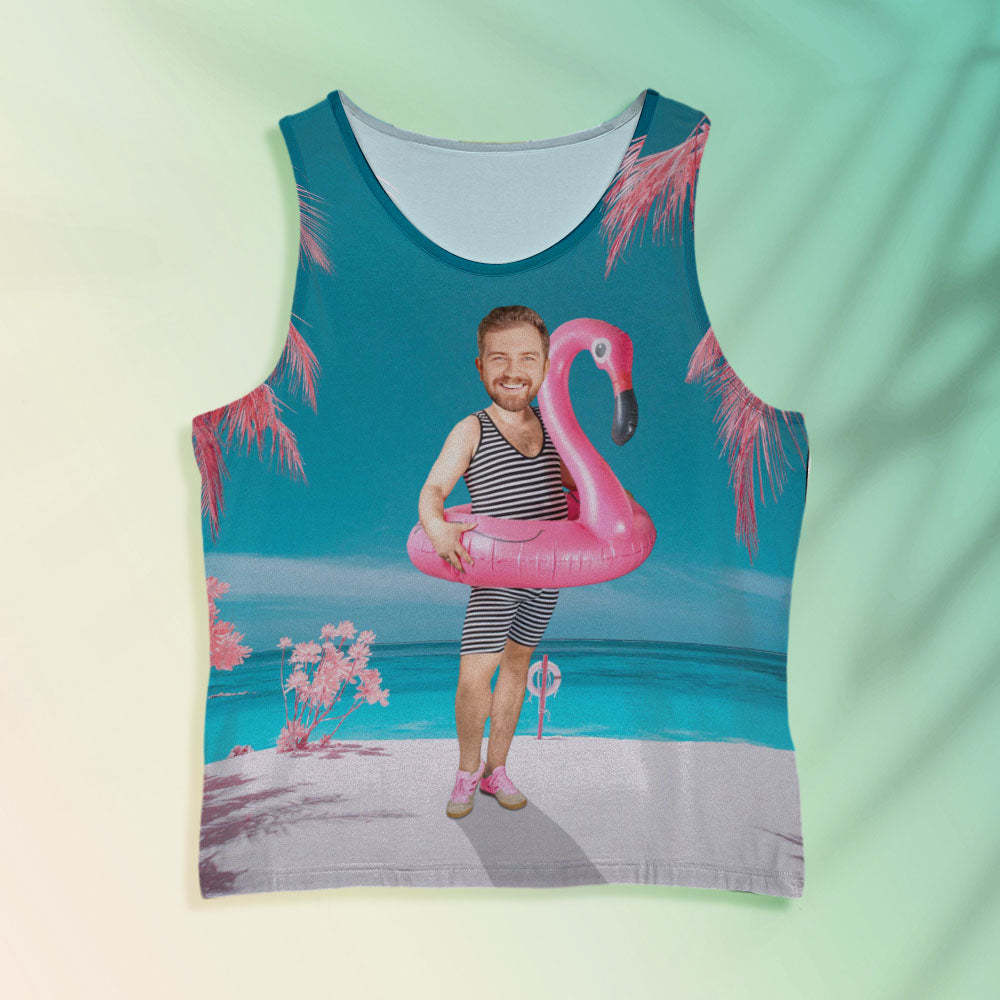 Benutzerdefinierte Lustige Gesicht Flamingo Tank Tops Flamingo Schwimmring Tank Tops Für Männer - FotoSocken