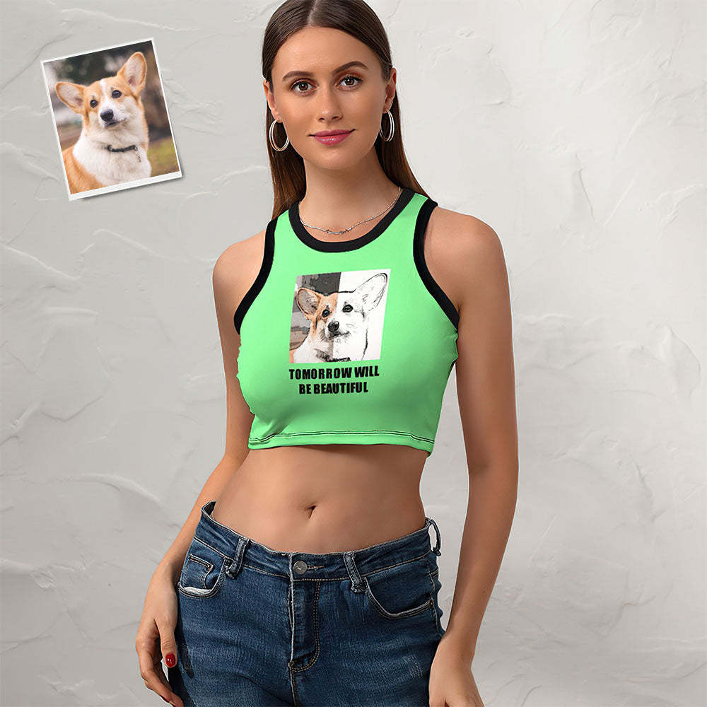 Custom Dog Face Damen Short Racer Weste Comic Lines Crop Top -