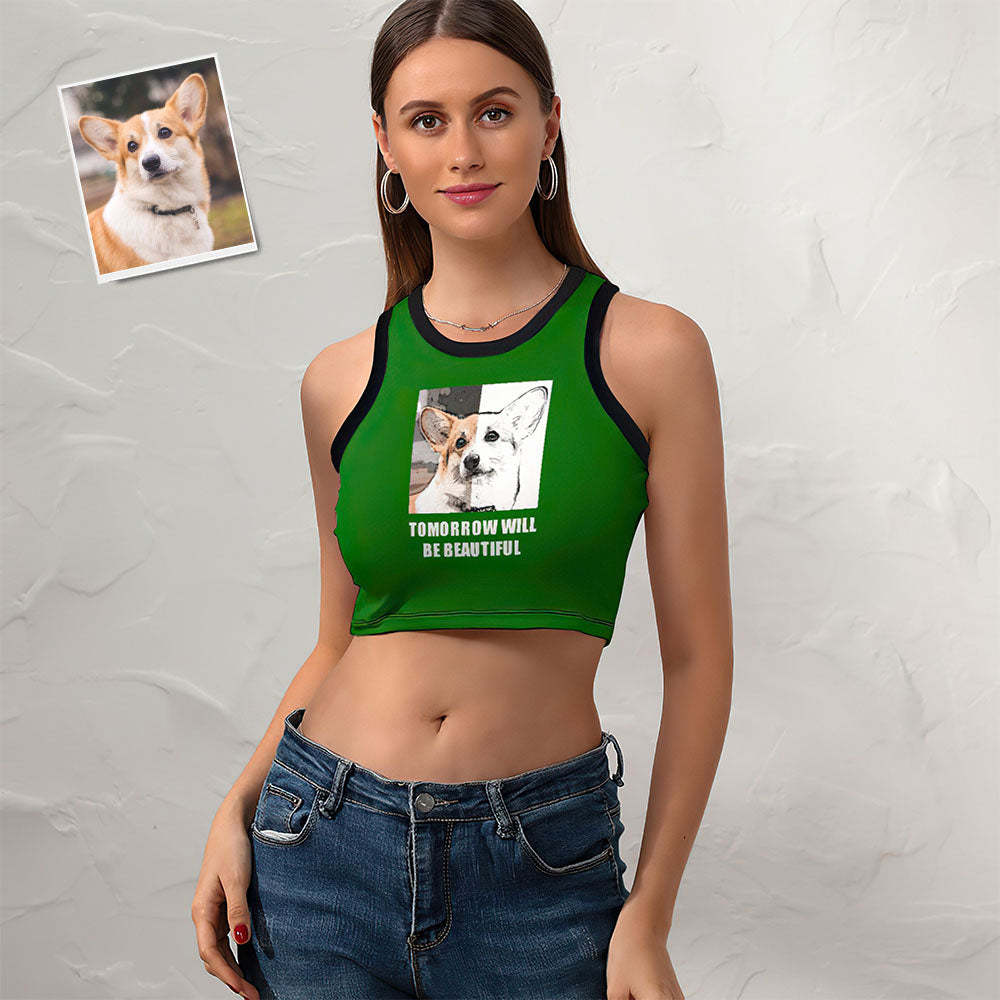 Custom Dog Face Damen Short Racer Weste Comic Lines Crop Top -