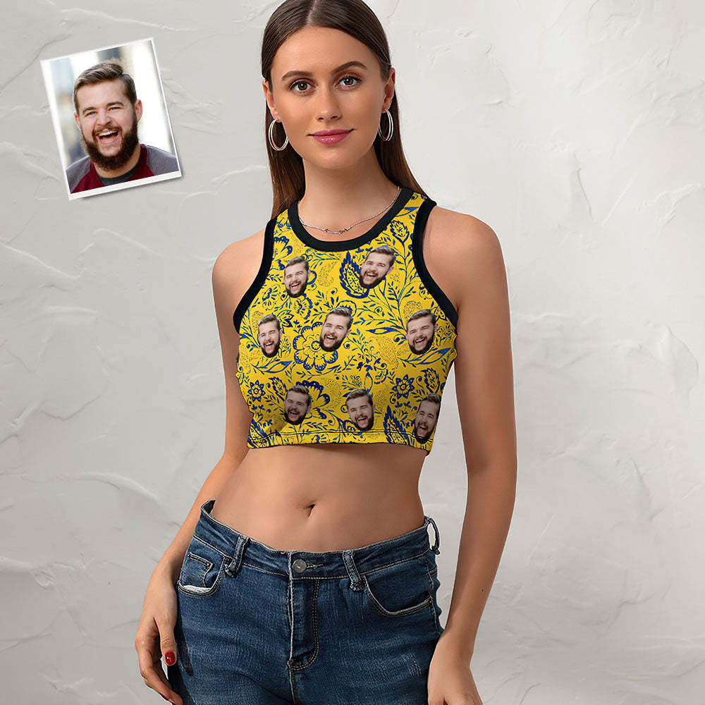 Custom Face Damen Kurze Racer Weste Orientalisches Paisley Blumenmuster Crop Top -