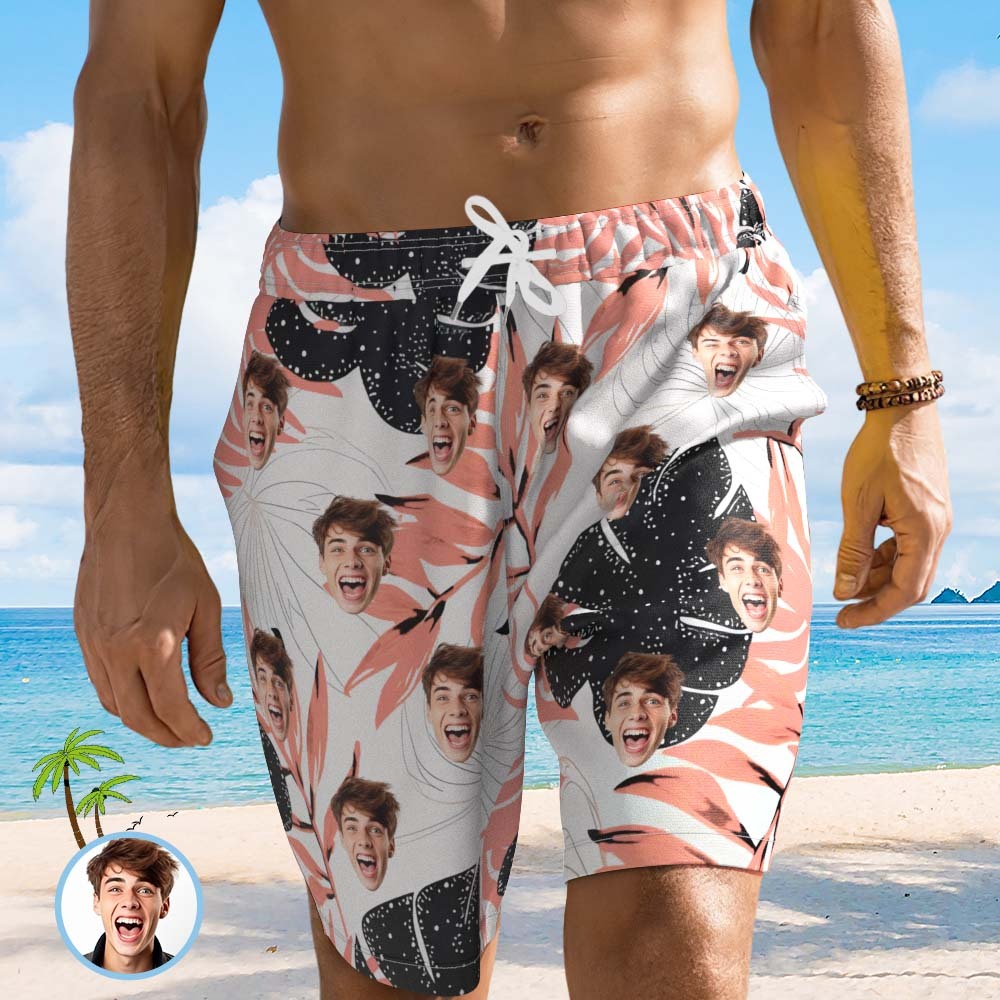 Custom Face Beach Short, Personalisierte Foto-badehose Für Herren, Shorts Mit Tropischem Aufdruck - 