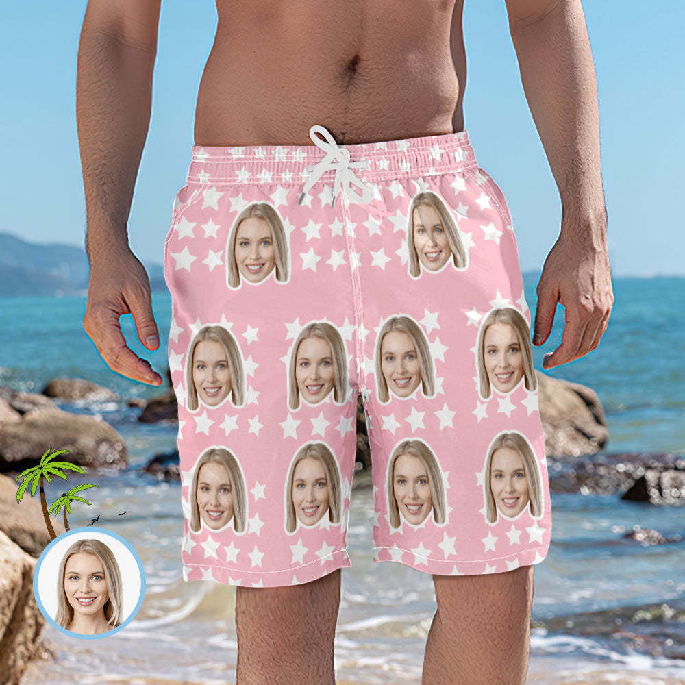 Elastische Kurze Strandhose Mit Benutzerdefiniertem Gesicht Und Stern Für Herren -