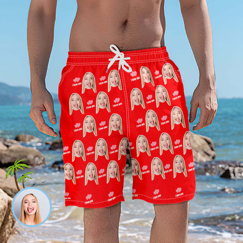 Elastische Strandhose Mit Individuellem Gesicht Für Herren - I Love You -