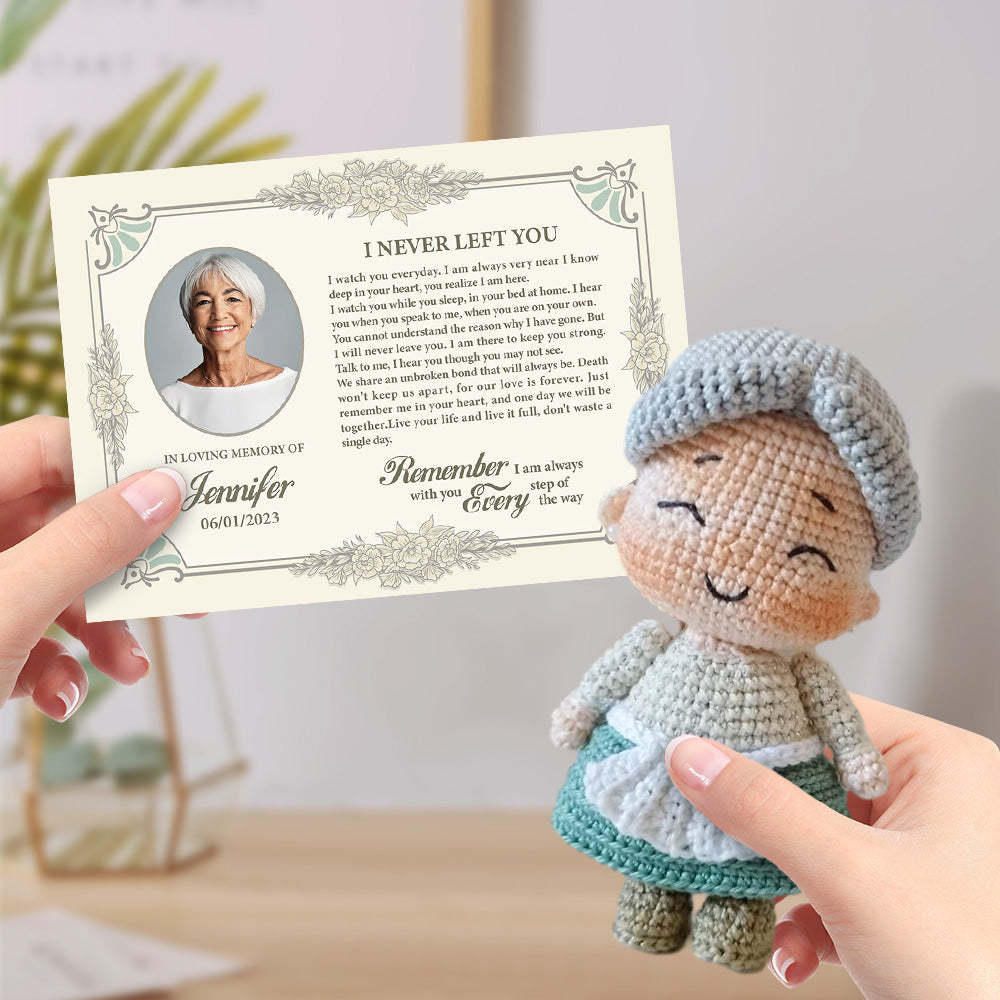 Individuelle Häkelpuppe, Handgefertigte Puppen Mit Personalisiertem Foto Und Gedenkkarte. Erinnern Sie Sich An Ihren Liebsten - 