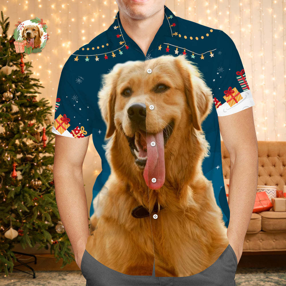 Hawaiihemden Mit Individuellem Gesicht, Personalisiertes Fotogeschenk, Herren-weihnachtshemden Für Haustierliebhaber – Sterne Und Geschenke - 