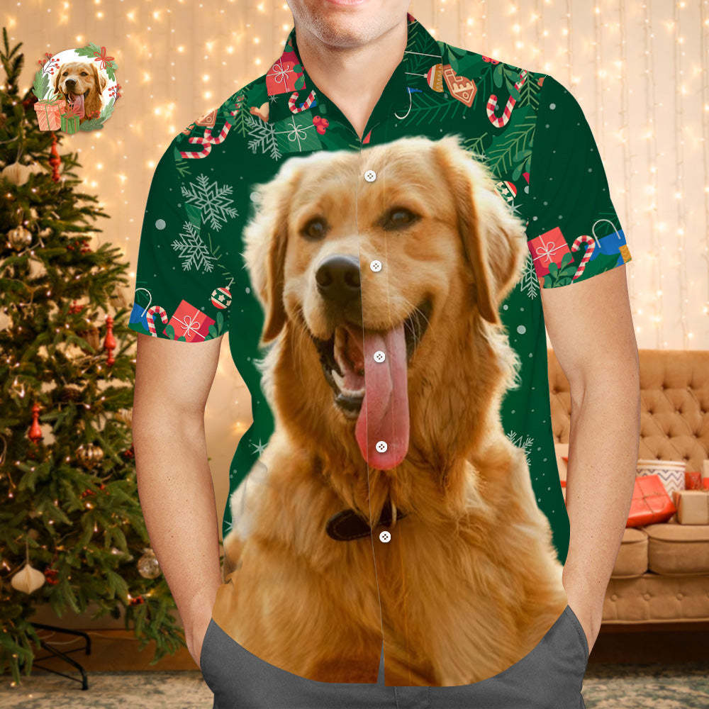 Hawaiihemden Mit Individuellem Gesicht, Personalisiertes Fotogeschenk, Herren-weihnachtshemden, Geschenk Für Haustierliebhaber - 