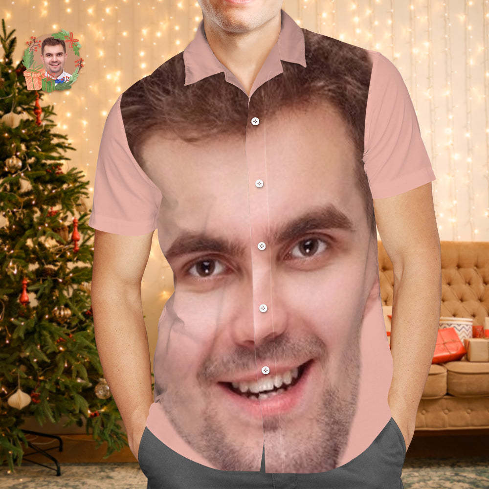 Hawaiihemden Mit Individuellem Gesicht, Personalisiertes Fotogeschenk, Herren-weihnachtshemden, Geschenk – Großes Gesicht -