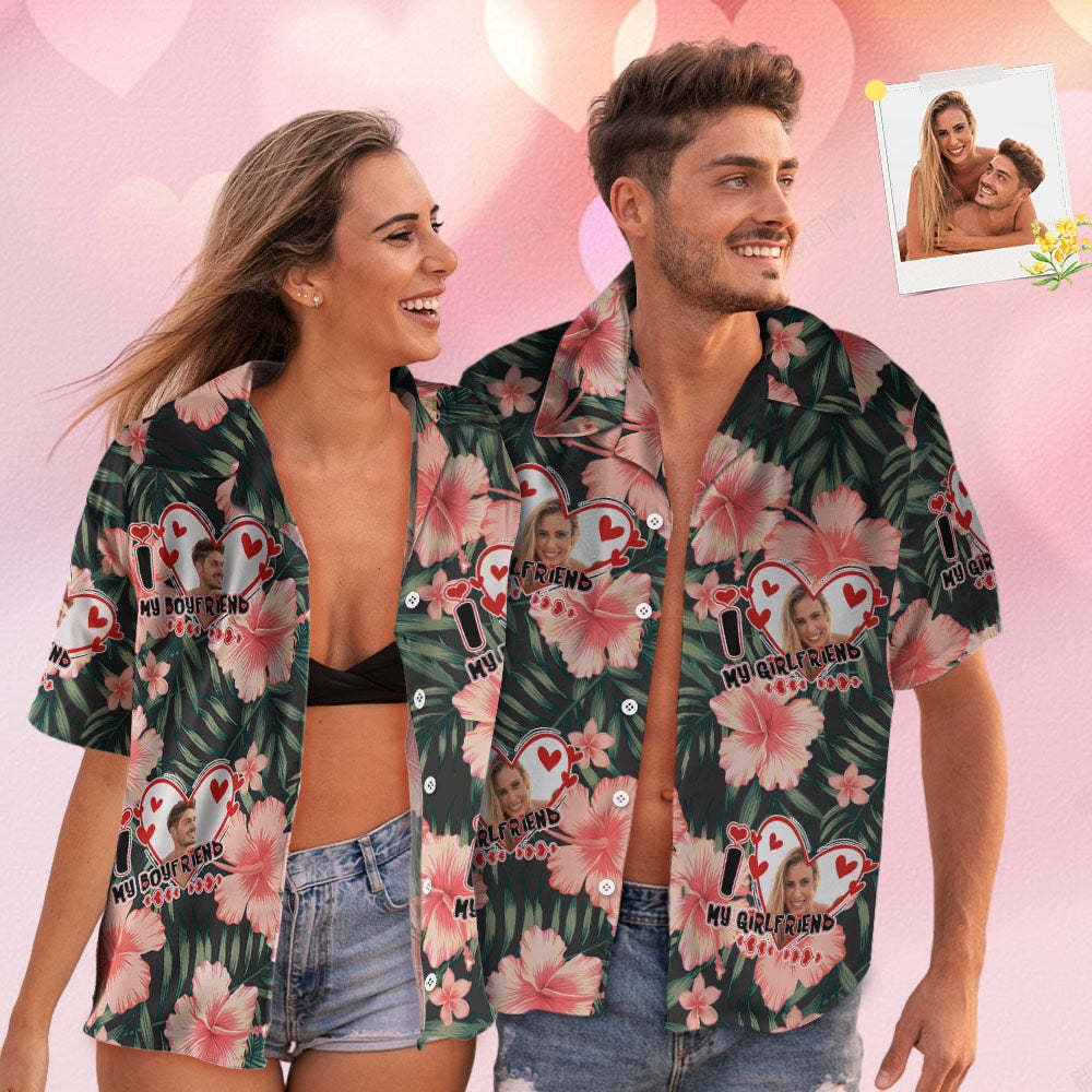 Benutzerdefiniertes Gesichts-hemd Im Hawaii-stil, Paar-outfit Für Die Liebe - 