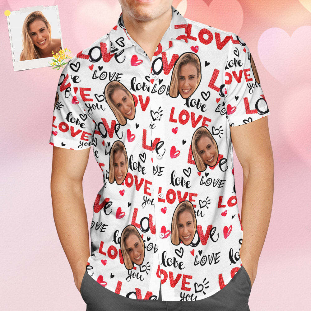Personalisiertes Weißes Hemd-paar-outfit Im Hawaiianischen Stil Mit Individuellem Gesicht -