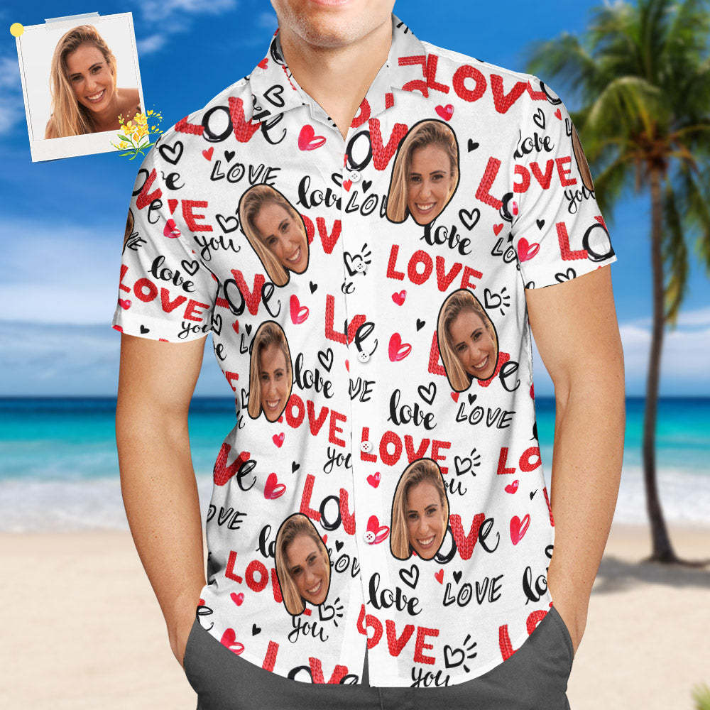 Hawaii-hemd Mit Individuellem Gesicht Für Männer, Personalisiertes Weißes Hemd Mit All-over-print - 
