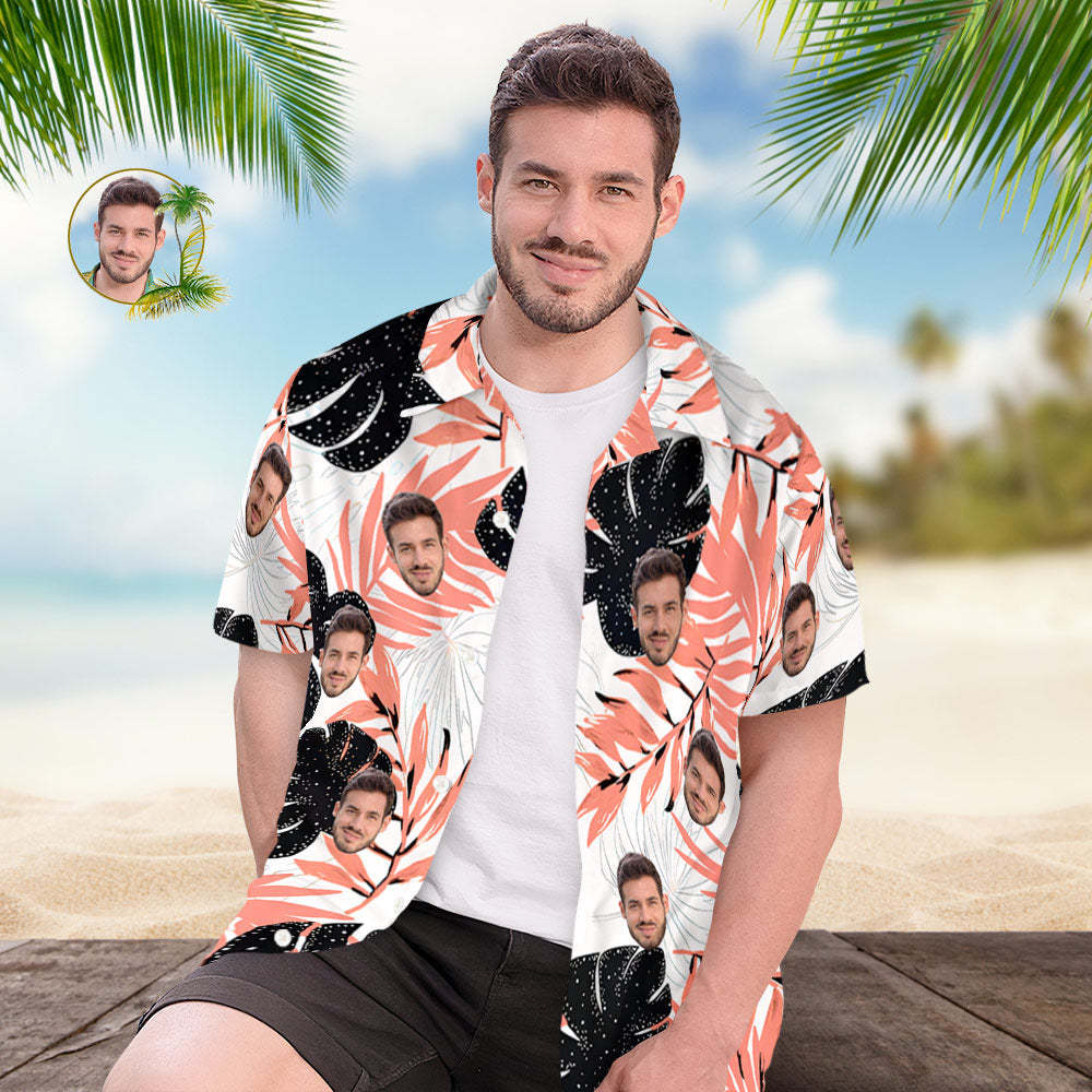 Benutzerdefiniertes Gesicht-hawaii-hemd Für Männer, Personalisiertes Kurzarm-hemd Mit Foto, Herren-hemd Mit Tropischem Aufdruck - 