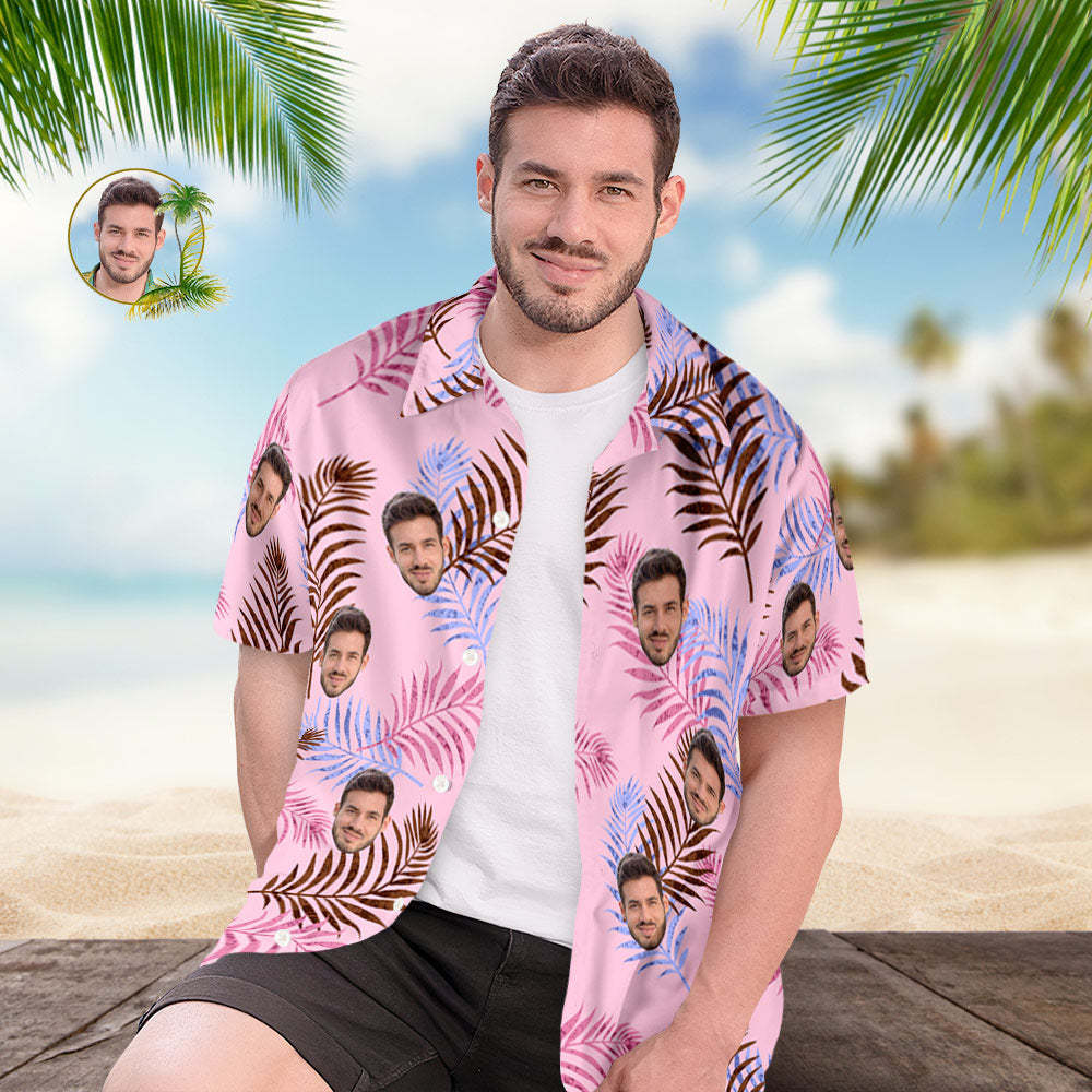Benutzerdefiniertes Gesicht-hawaii-hemd Für Männer, Personalisiertes Kurzarm-hemd Mit Foto, Zufälliges Herren-hemd Mit Tropischem Aufdruck - 