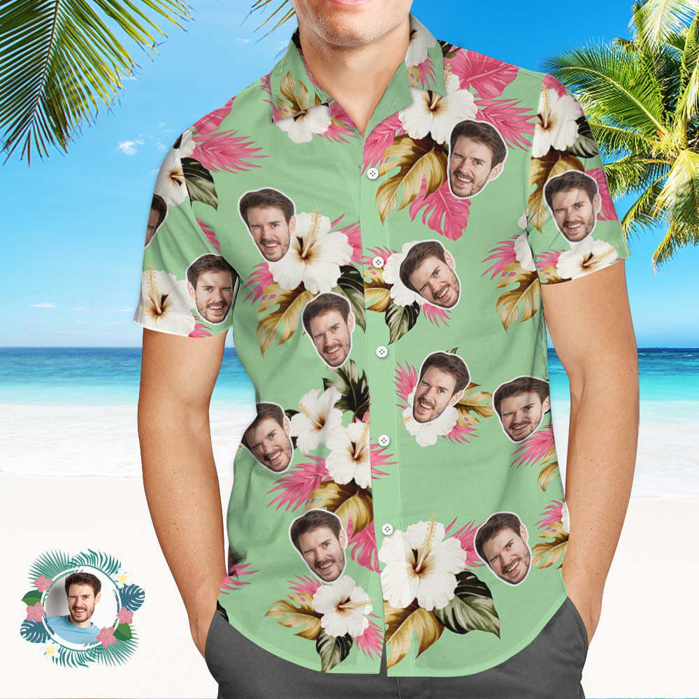 Hawaii-hemd Mit Individuellem Gesicht. Hellrosa Hawaii-hemd Mit Hibiskus-gesicht - FotoSocken