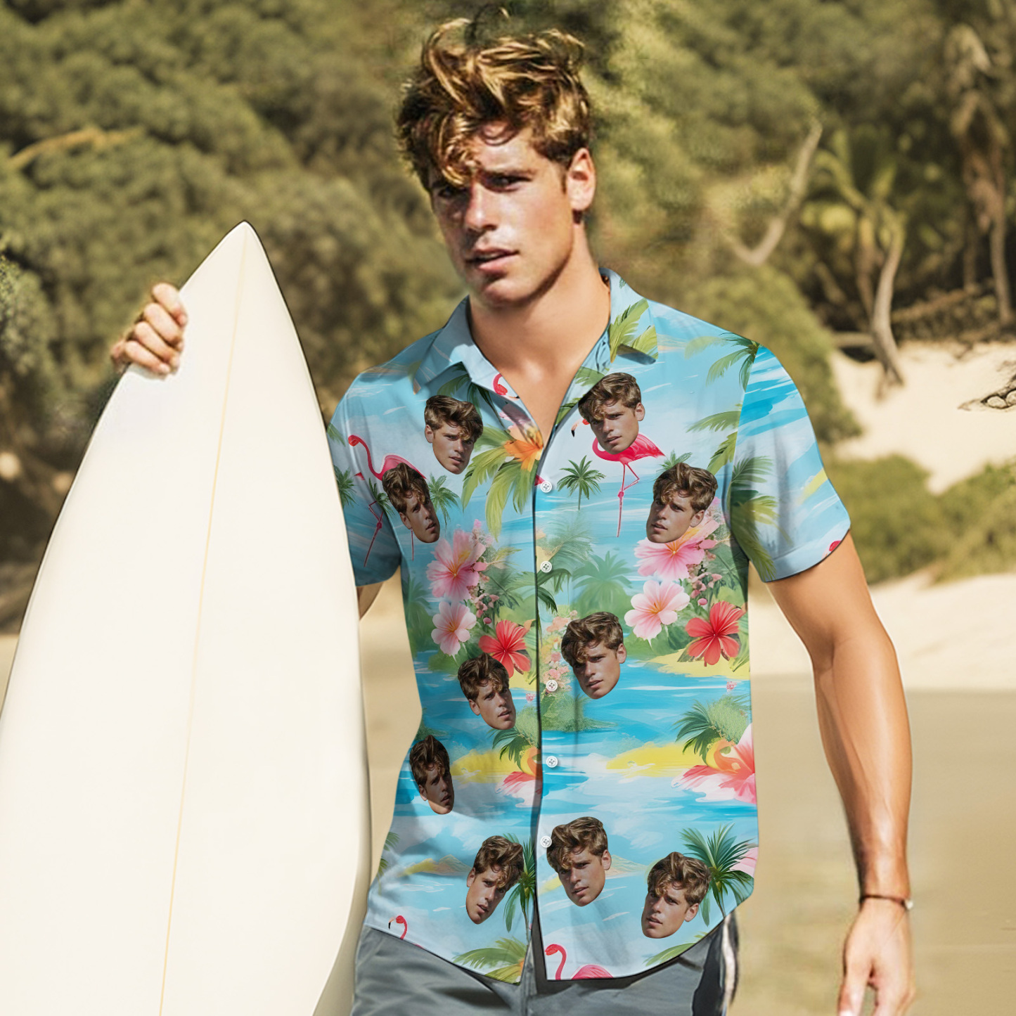 Benutzerdefinierte Original Hawaiianische Aloha-shirts, Gesichts-hawaii-shirts, Kokosnussbaum-shirts, Gruppengeschenk - FotoSocken