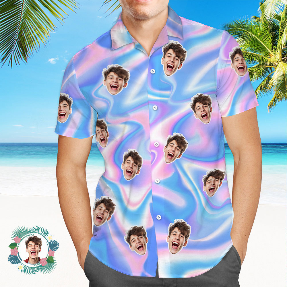 Hawaii-hemd Mit Individuellem Gesicht, Schattierung, Hawaii-hemd, Hemd Im Tropischen Stil - FotoSocken