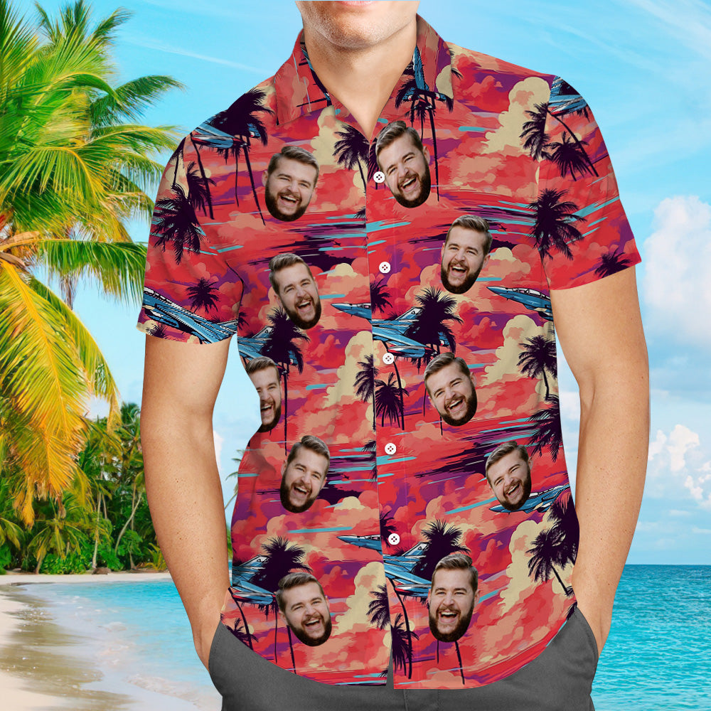 Hawaii-hemden Mit Individuellem Gesicht, Raumschiff-sonnenuntergang-strand-hawaii-hemd