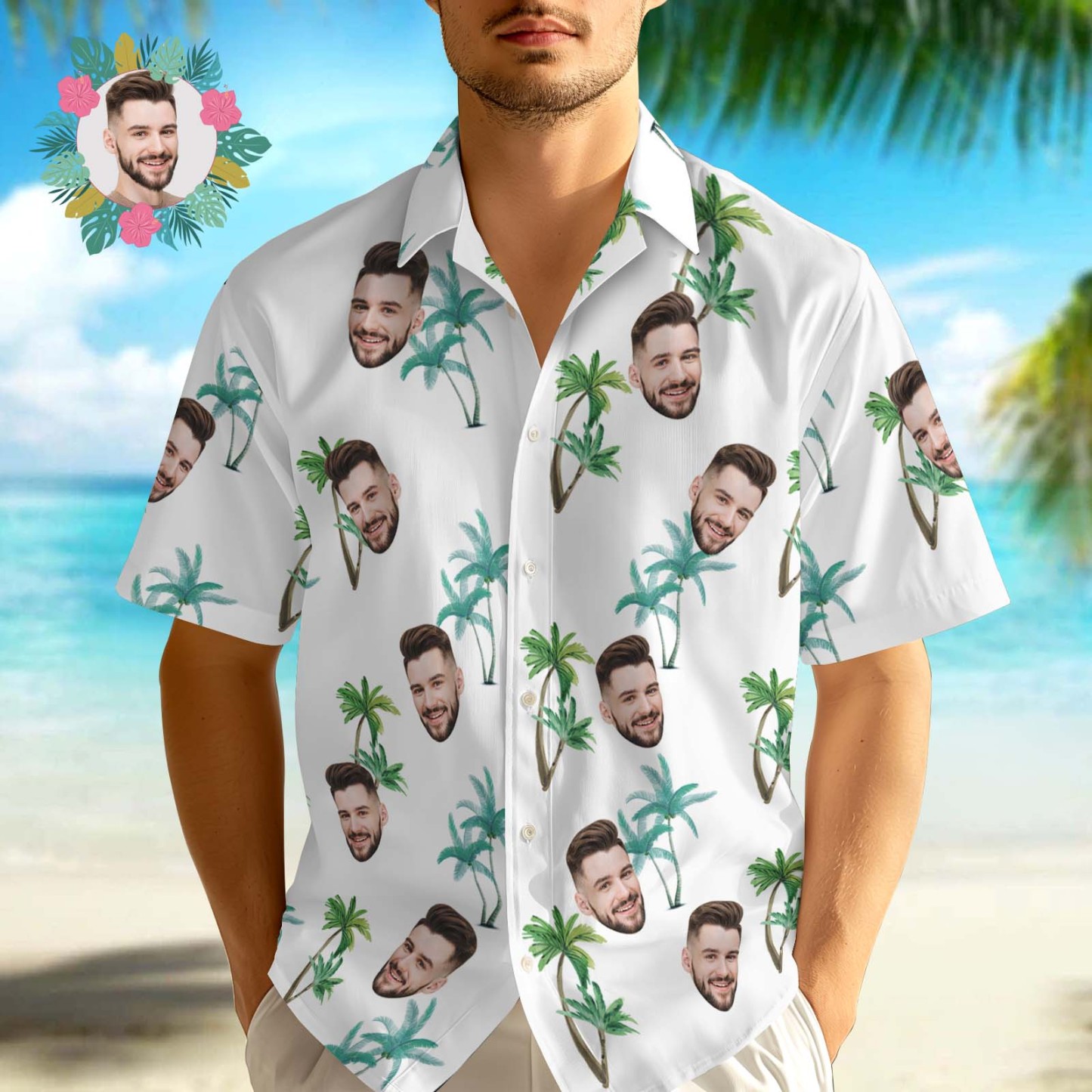 Benutzerdefinierte Hawaii-hemden, Personalisierte Foto-hawaii-hemd-geschenke Mit Gesicht, Kokosnussbaum-hawaii-hemden - FotoSocken