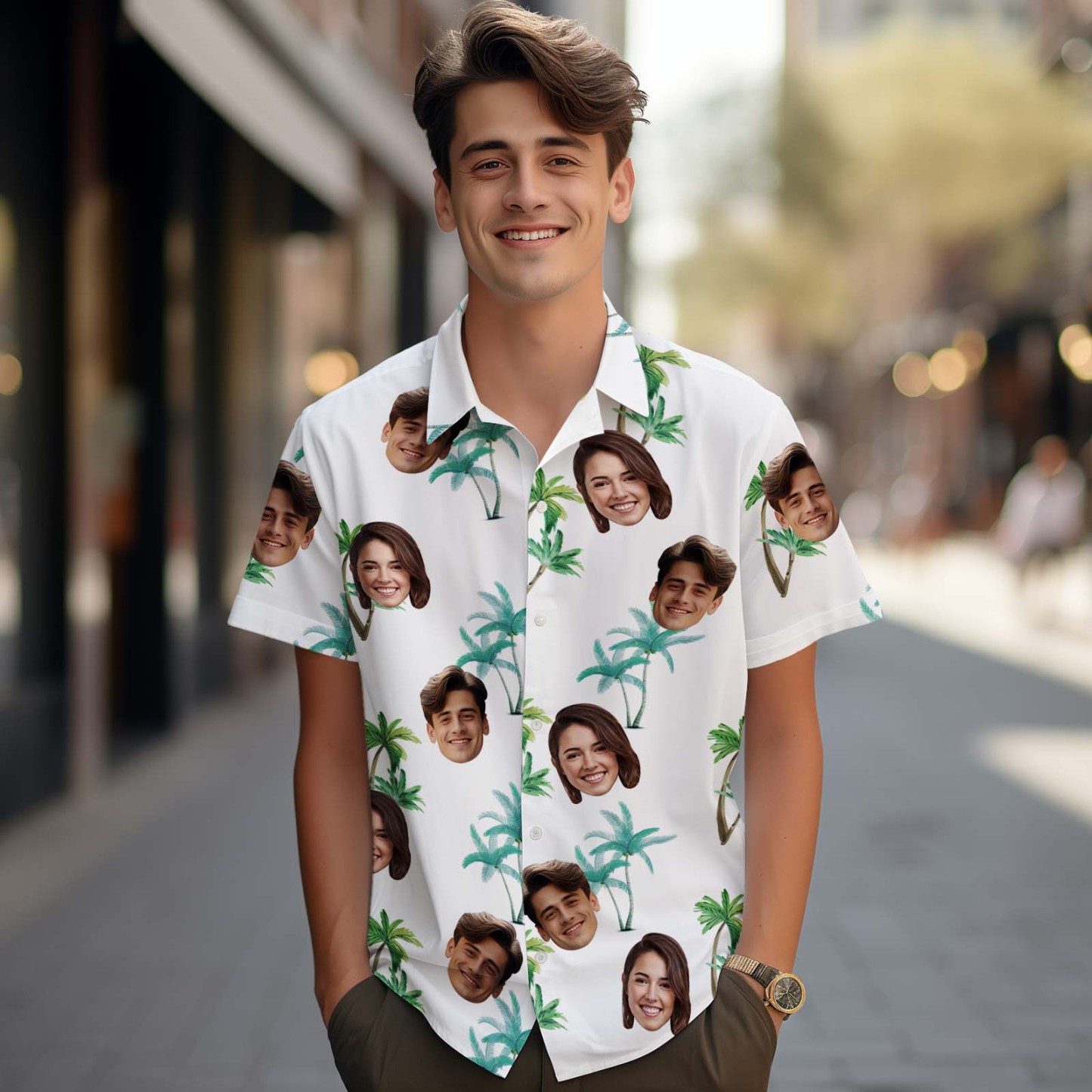 Benutzerdefinierte Hawaii-hemden, Personalisierte Foto-hawaii-hemd-geschenke Mit Gesicht, Kokosnussbaum-hawaii-hemden - FotoSocken