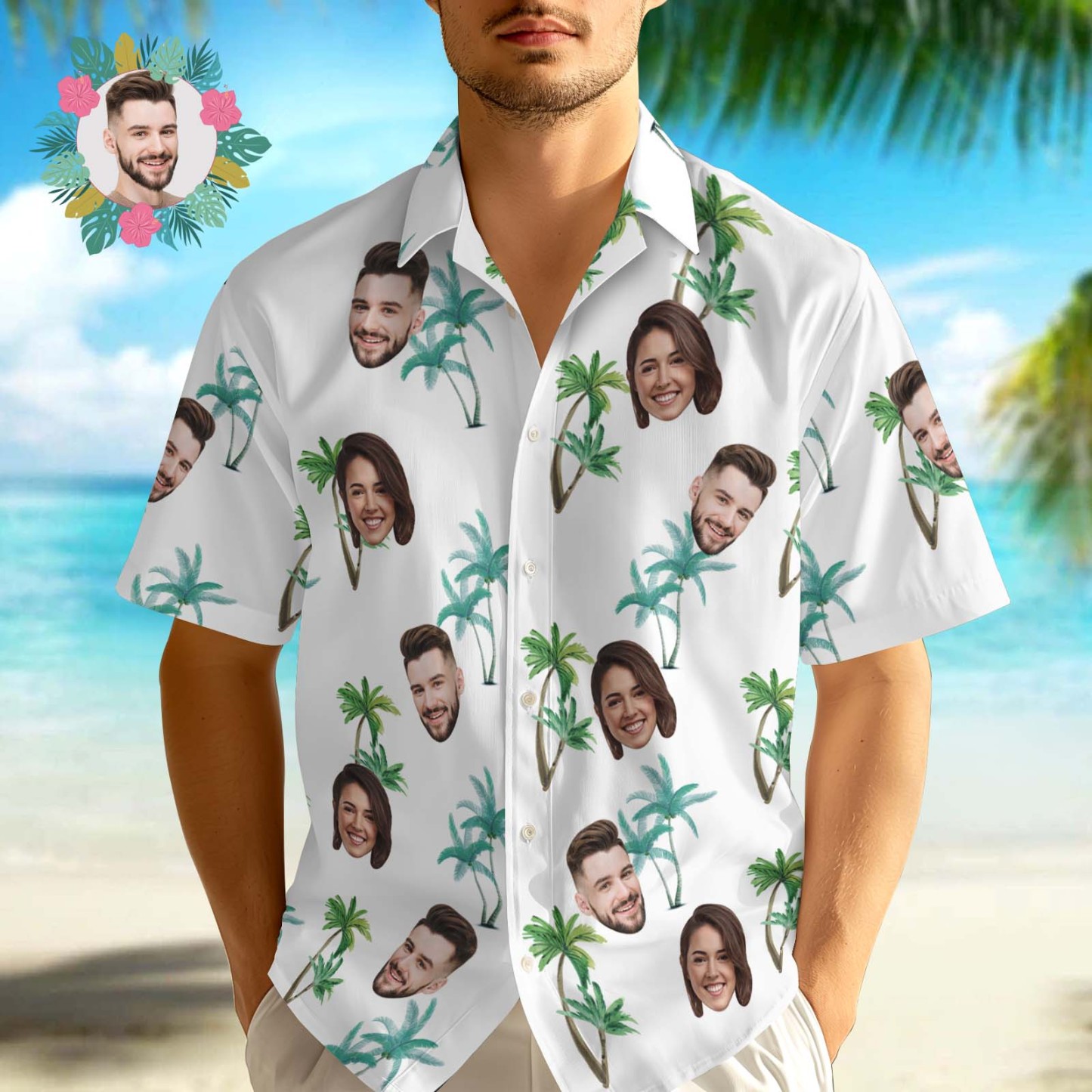 Benutzerdefinierte Hawaii-hemden, Personalisierte Foto-hawaii-hemd-geschenke Mit Gesicht, Kokosnussbaum-hawaii-hemden - FotoSocken