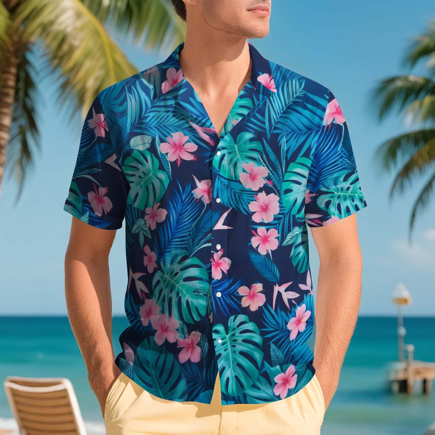 Herren Hawaiihemden Aloha Üppiges Tropisches Laub Hawaiihemd Geschenk Für Sommerstimmung Urlaub - FotoSocken