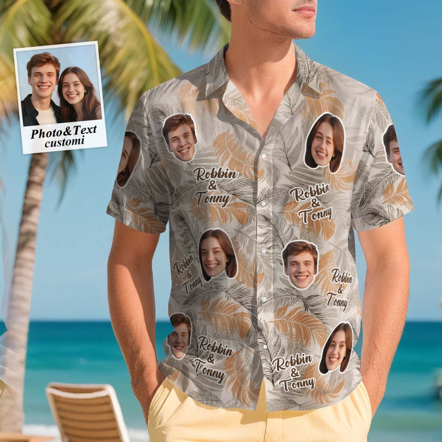 Benutzerdefinierte Hawaii-hemden, Zwei Gesichter, Aloha, Üppiges Tropisches Laub, Herren-hawaii-hemd, Geschenk Für Sommer-atmosphäre, Urlaub - FotoSocken