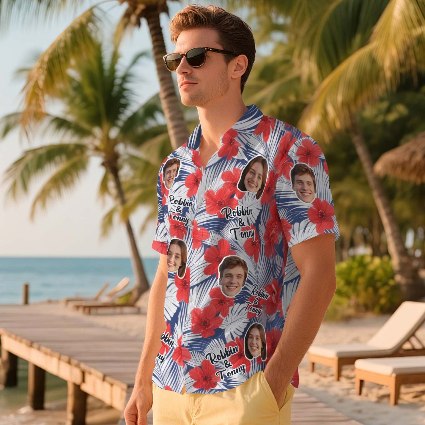 Benutzerdefinierte Aloha Herren Hawaiihemden Gesichtshemd Üppiges Tropisches Laub Hawaiihemd Geschenk Für Sommerstimmung Urlaub - FotoSocken