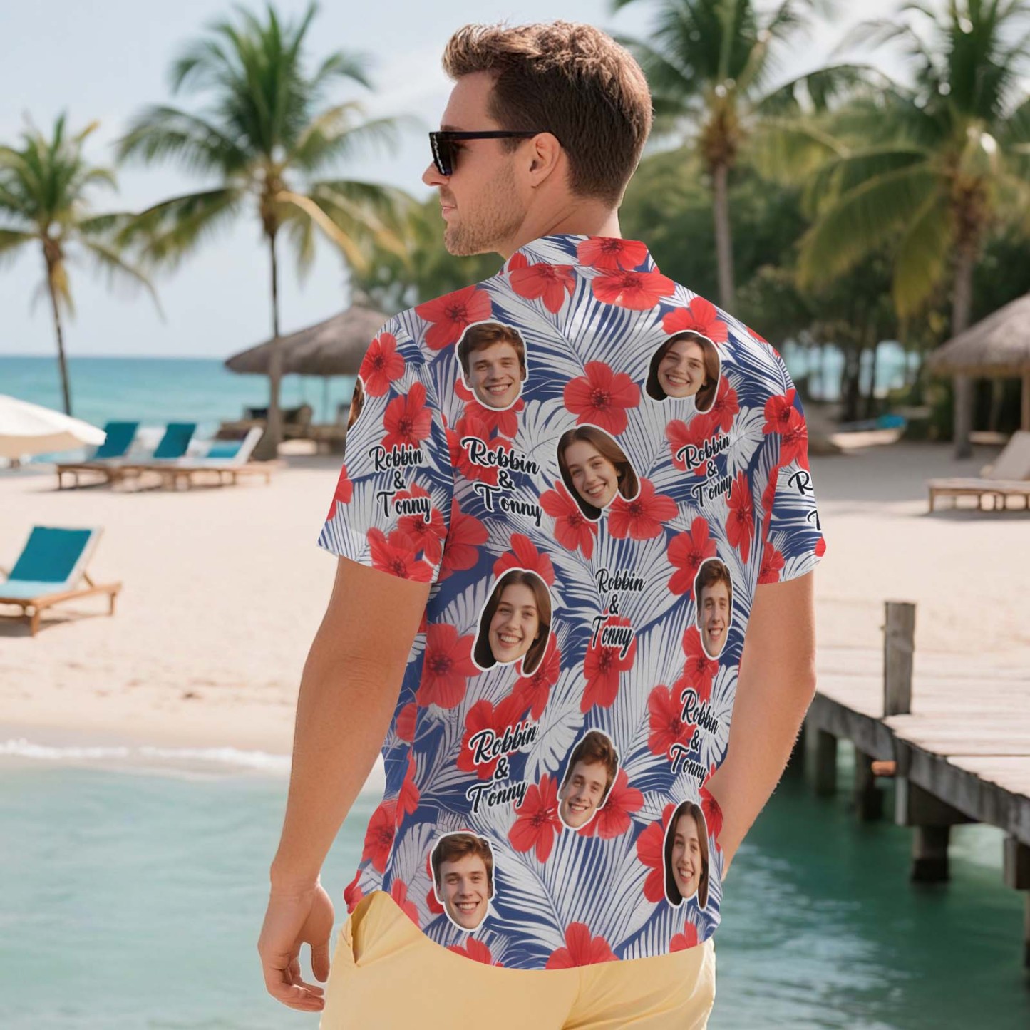 Benutzerdefinierte Aloha Herren Hawaiihemden Gesichtshemd Üppiges Tropisches Laub Hawaiihemd Geschenk Für Sommerstimmung Urlaub - FotoSocken