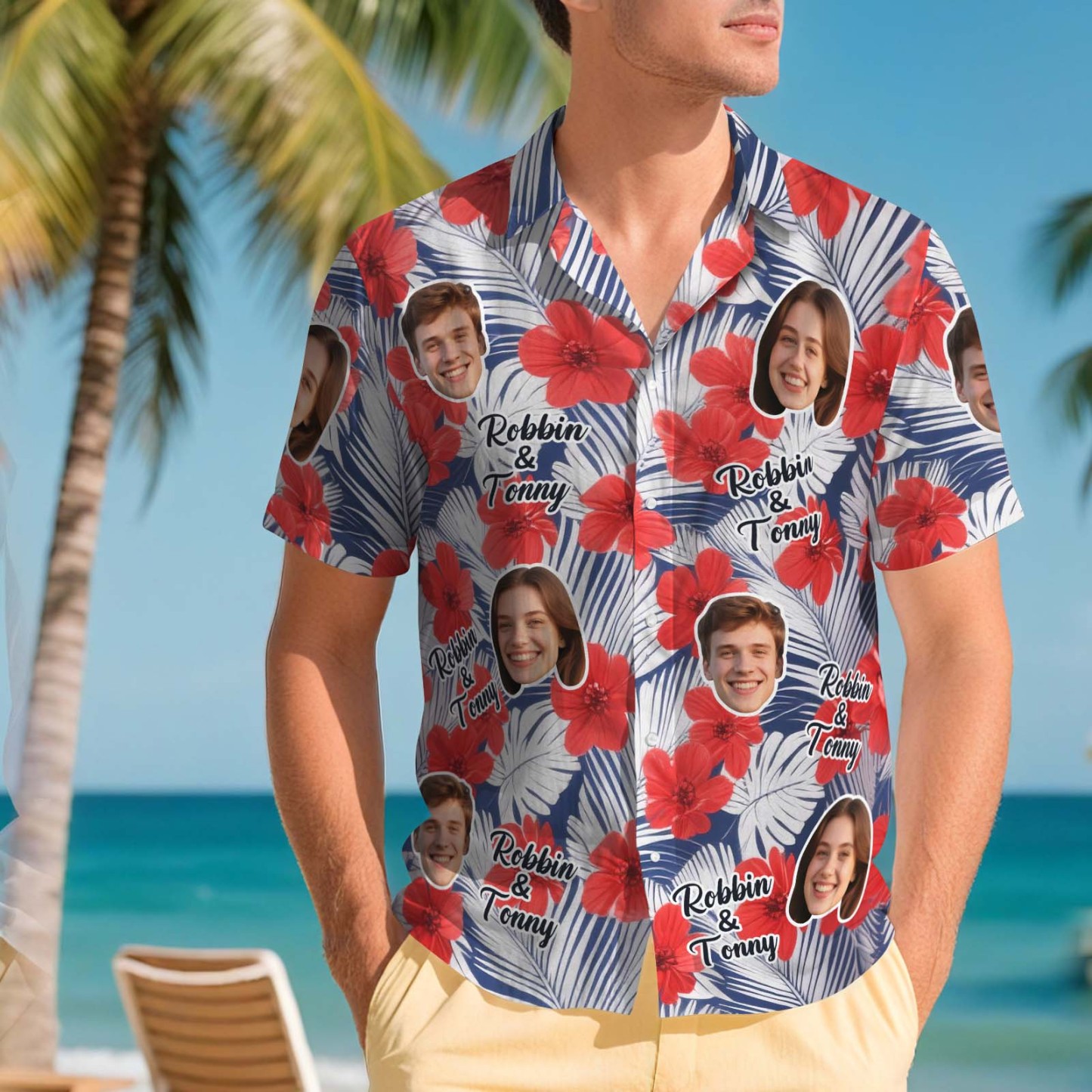 Benutzerdefinierte Aloha Herren Hawaiihemden Gesichtshemd Üppiges Tropisches Laub Hawaiihemd Geschenk Für Sommerstimmung Urlaub - FotoSocken