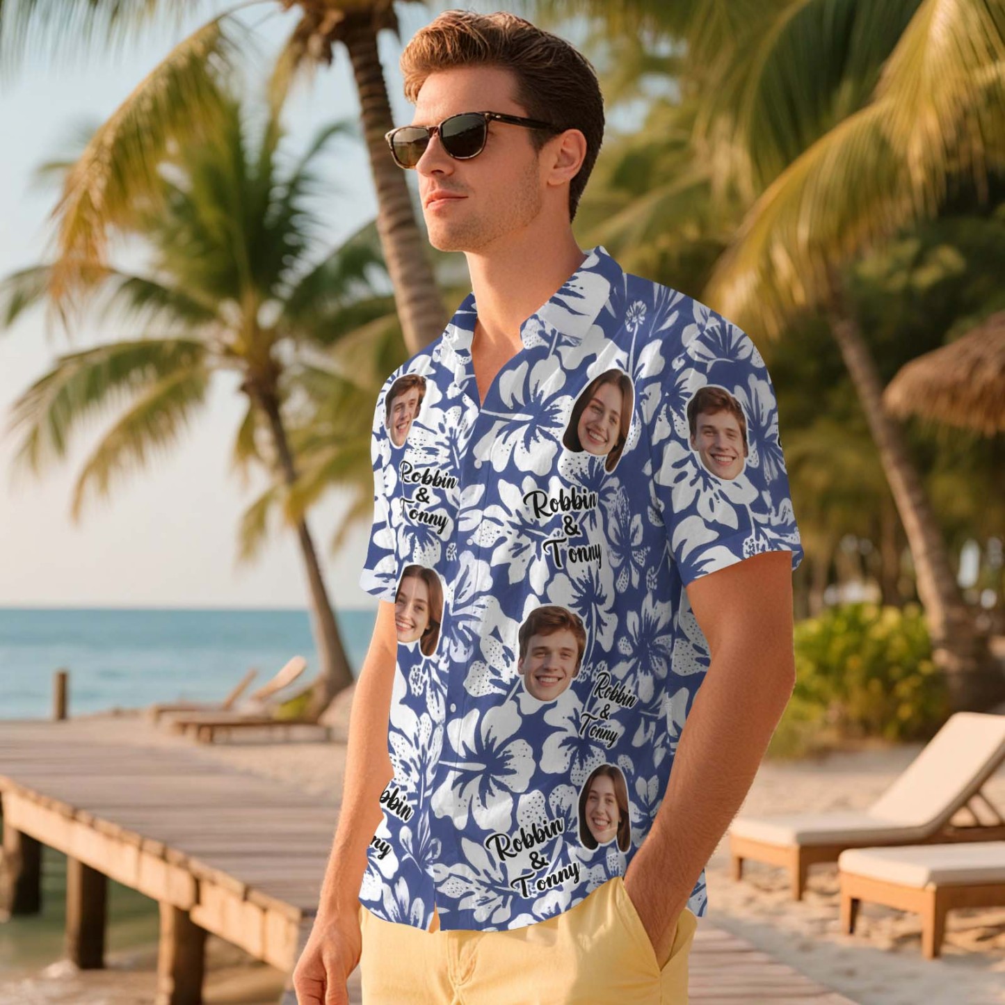 Benutzerdefinierte Aloha Herren Hawaiihemden Gesichtshemd Üppiges Tropisches Laub Hawaiihemd Geschenk Für Sommerstimmung Urlaub - FotoSocken