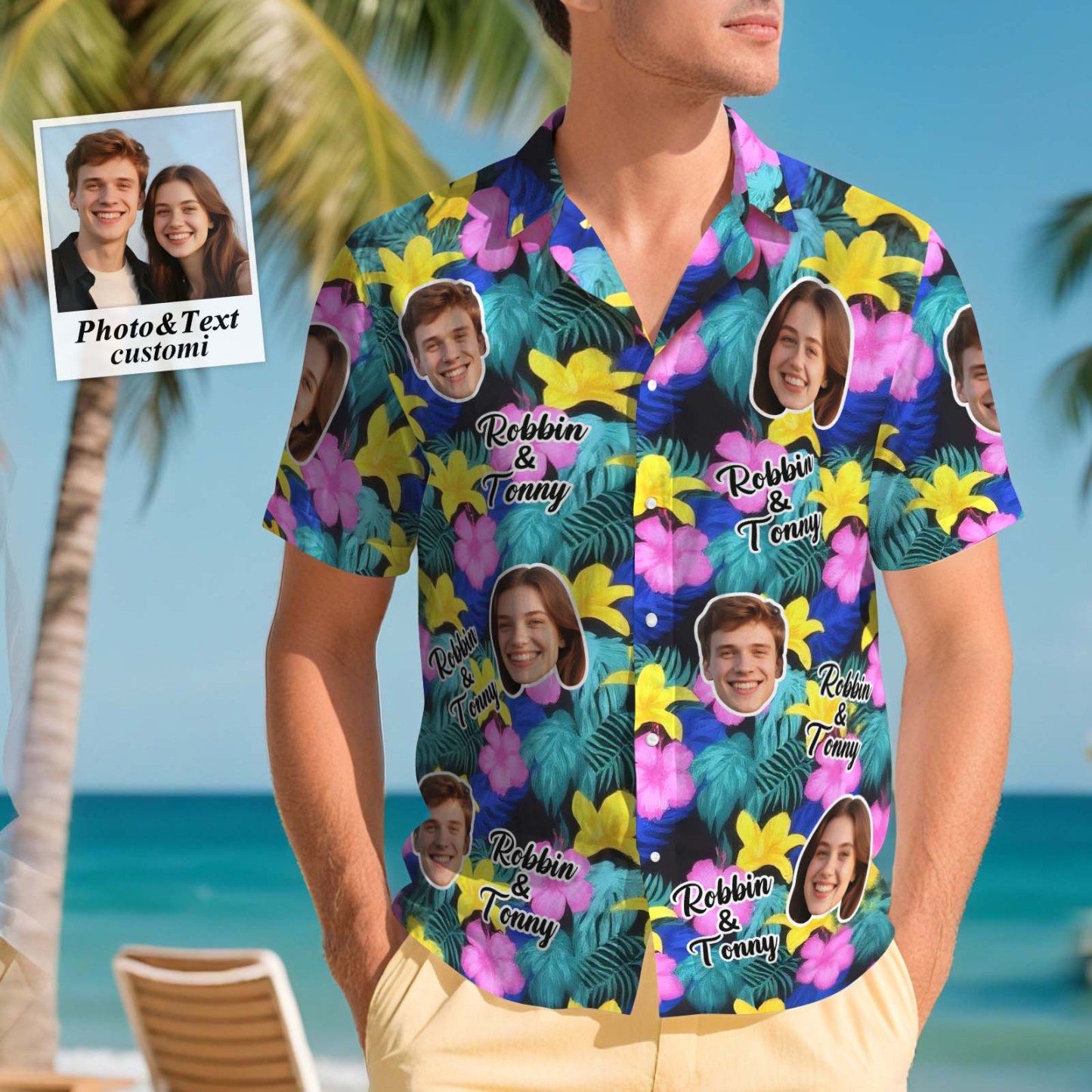 Benutzerdefinierte Aloha Herren Hawaiihemden Gesichtshemd Üppiges Tropisches Laub Hawaiihemd Geschenk Für Sommerstimmung Urlaub - FotoSocken